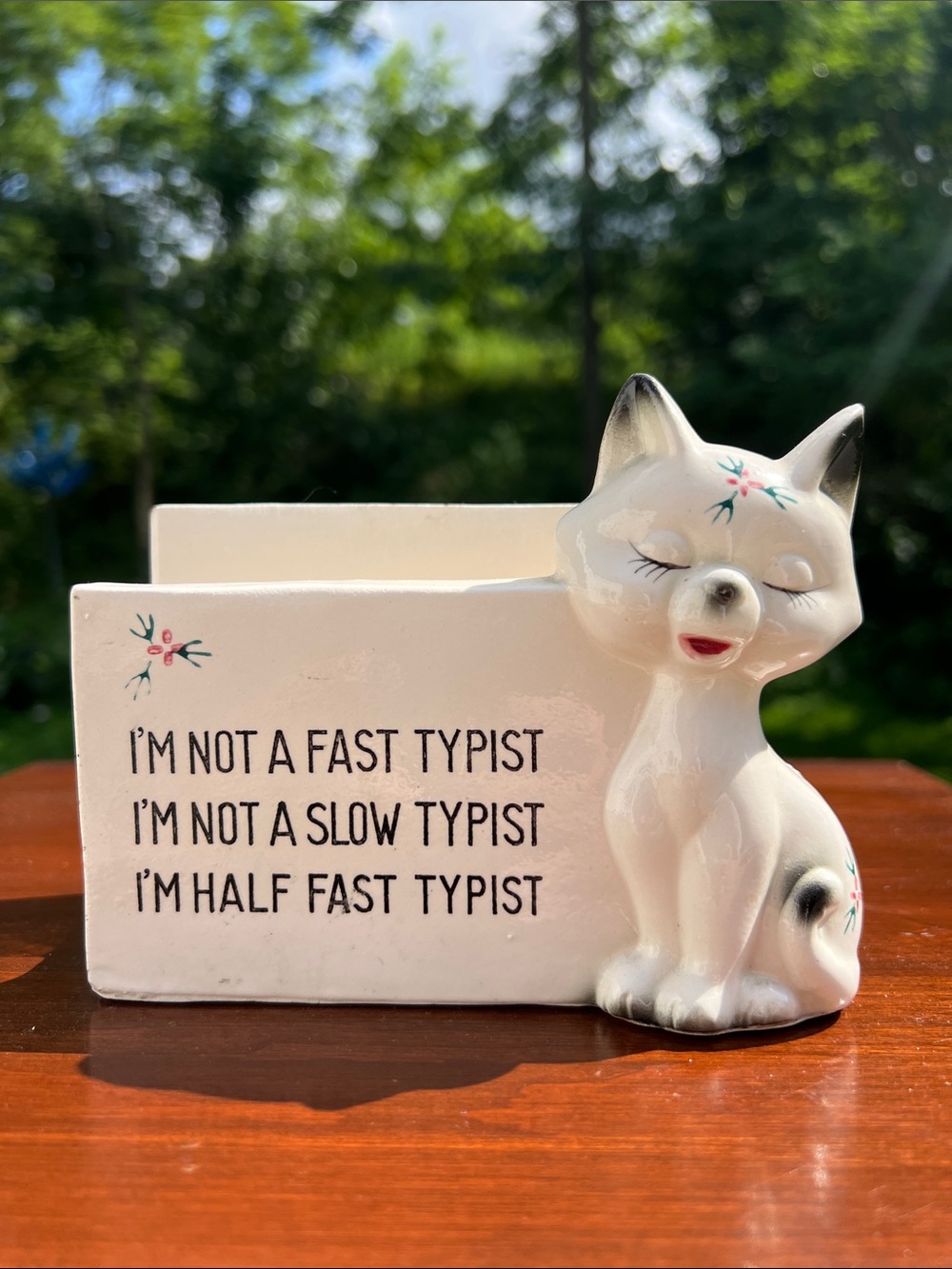 Vintage 1960s Eyelash Kitty Cat Pencil Letter Holder Desk Organizer Kitsch Cute